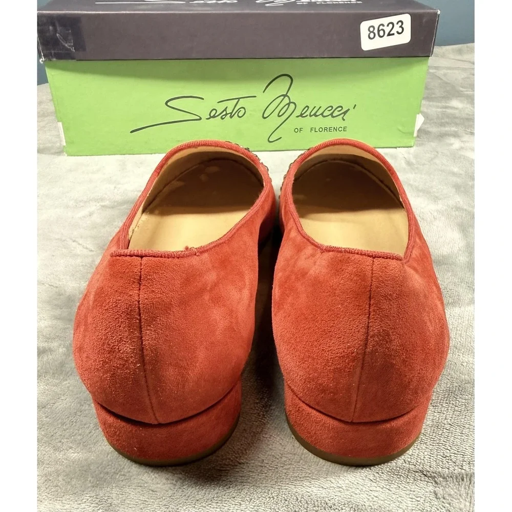 Sesto‎ Meucci Shoes Womens Size 9.5 Red Suede Rhinestone Flats Slip On Italy